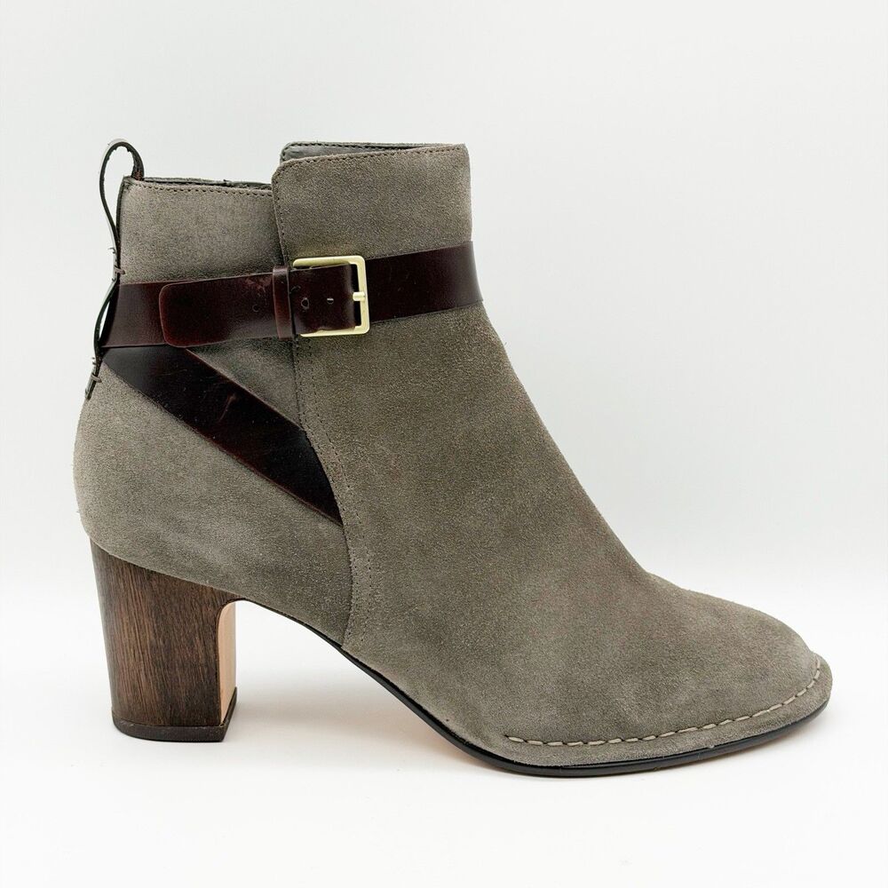 Clarks Spiced River Suede Taupe Comfort Heeled Ankle Boots Booties Women’s 10 M